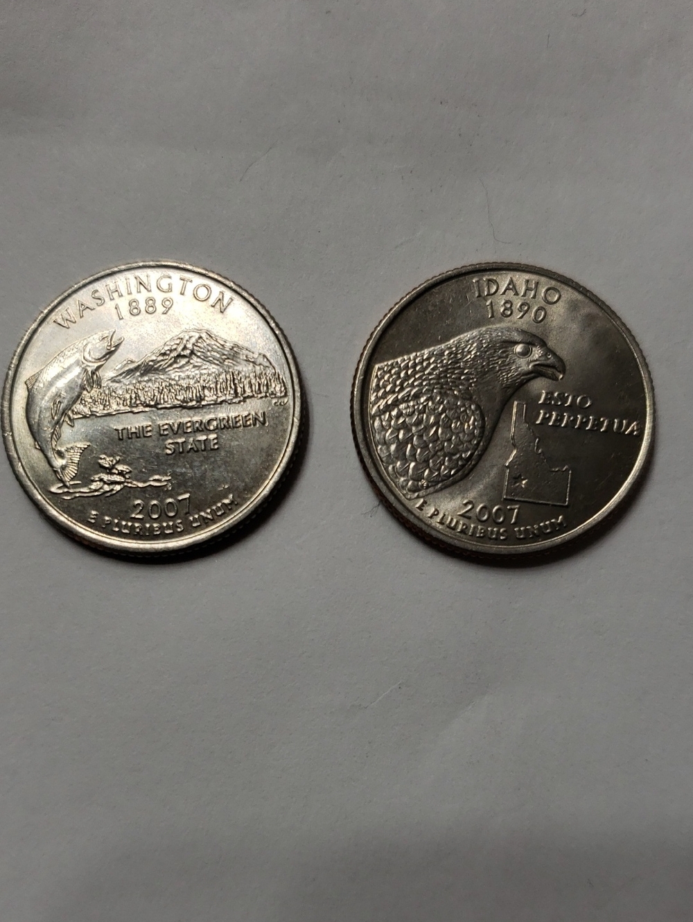 2007 Washington & Idaho State Quarters - Silver Tone Coins